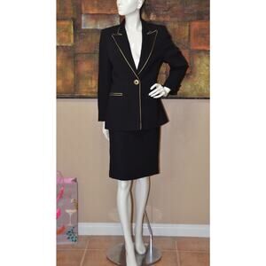 ALAN CHERRY Designer Haute Couture Black /Gold Jacket & Skirt Suit